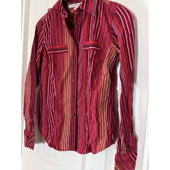 Tommy Hilfiger Women's Multicolor Button Down Shirt Hippie 70s Velvet Small - Picture 2 of 6